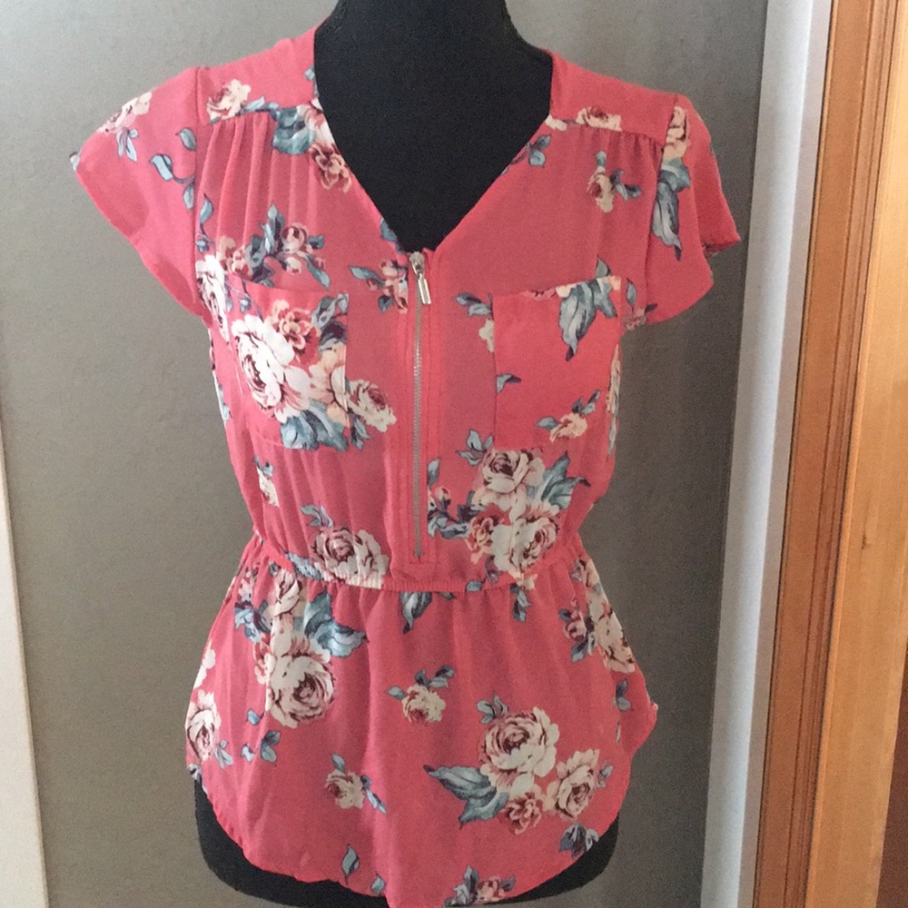 Girls pink flowered blouse